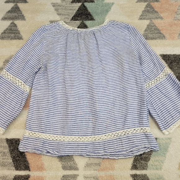 CHICOS Blue White Stripe Linen Blouse Top Size Small - Picture 4 of 5